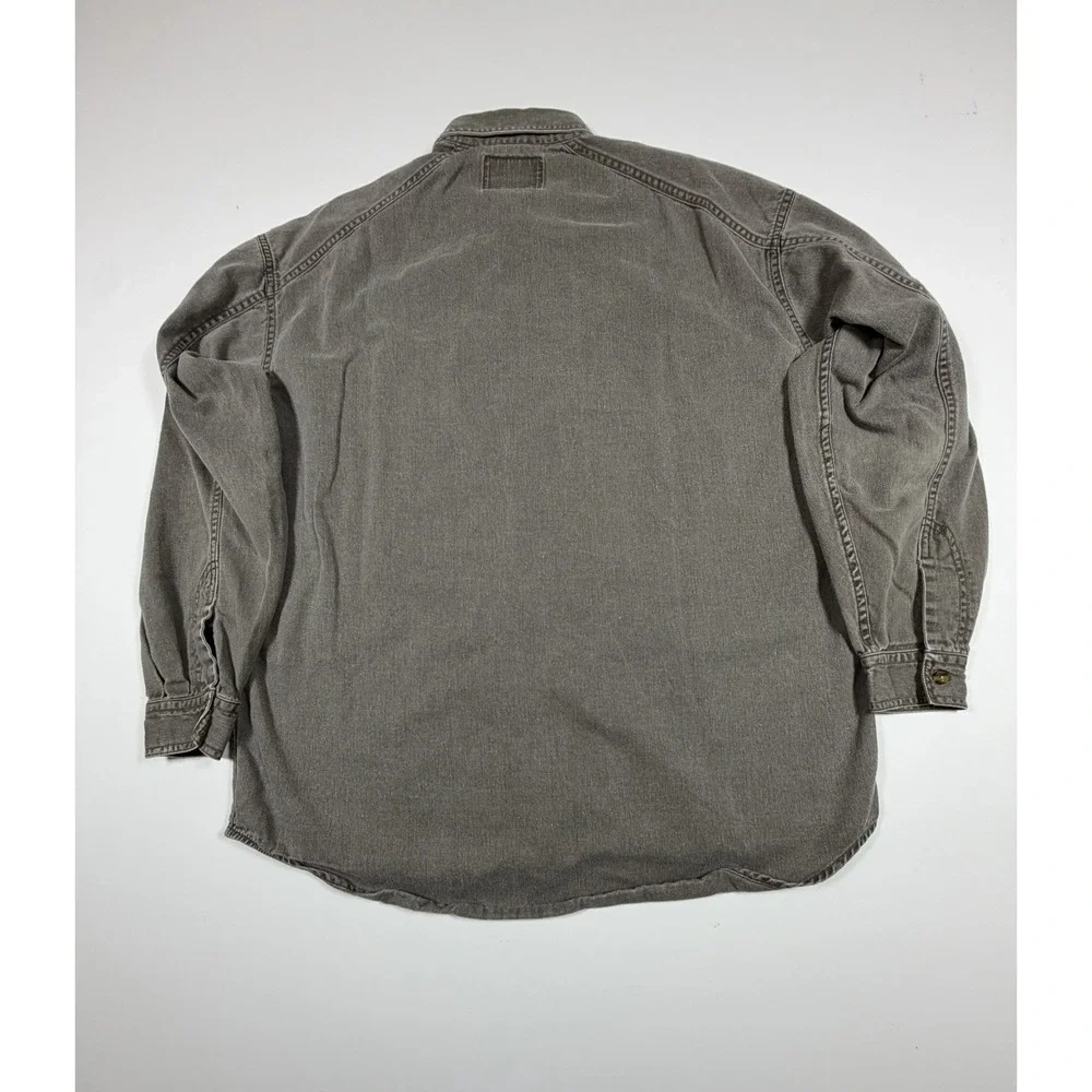 Vintage 90s Levis Denim Shirt Mens Medium Gray Faded Washed Button Up Workwear